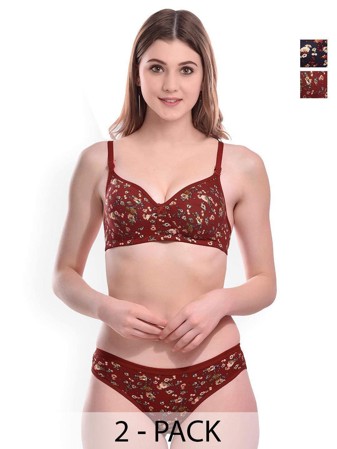 pibu pack of 2 printed cotton lingerie set