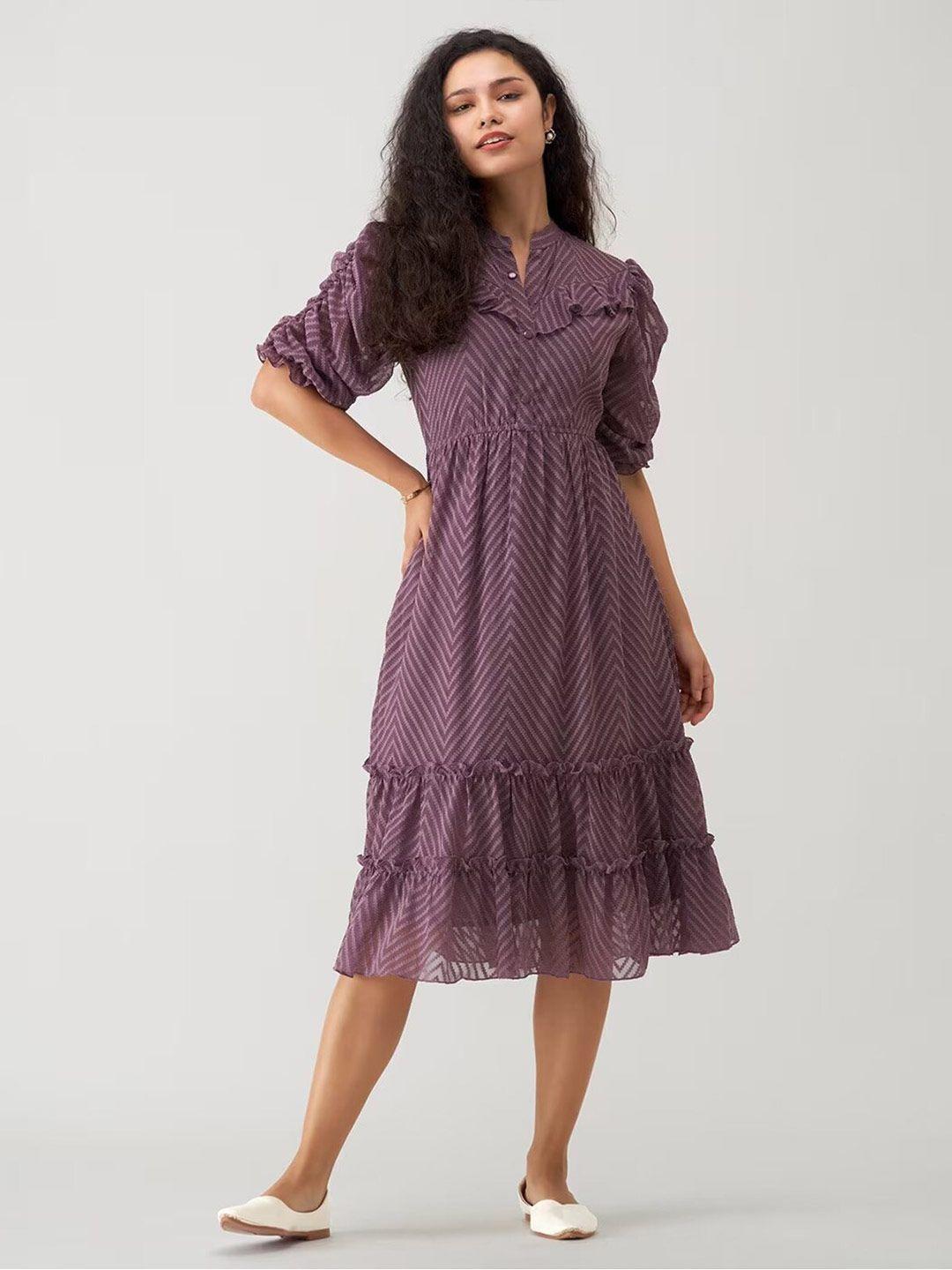 sidyal self design georgette fit & flare puff sleeve dress