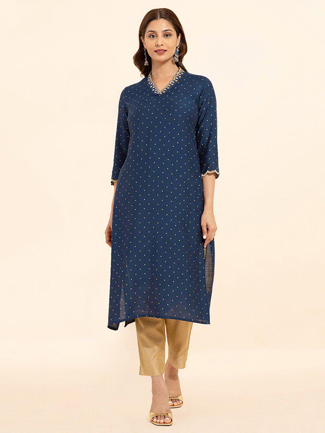 maybell ethnic motifs embroidered v collar straight kurta