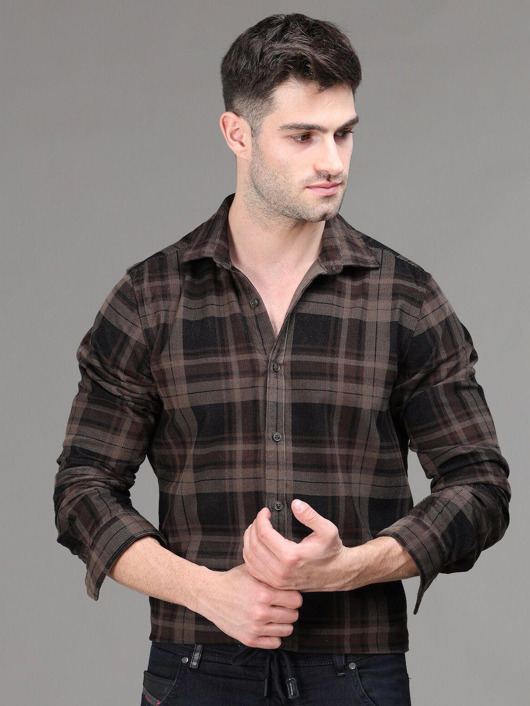 poe smart slim fit tartan checks opaque casual pure cotton shirt