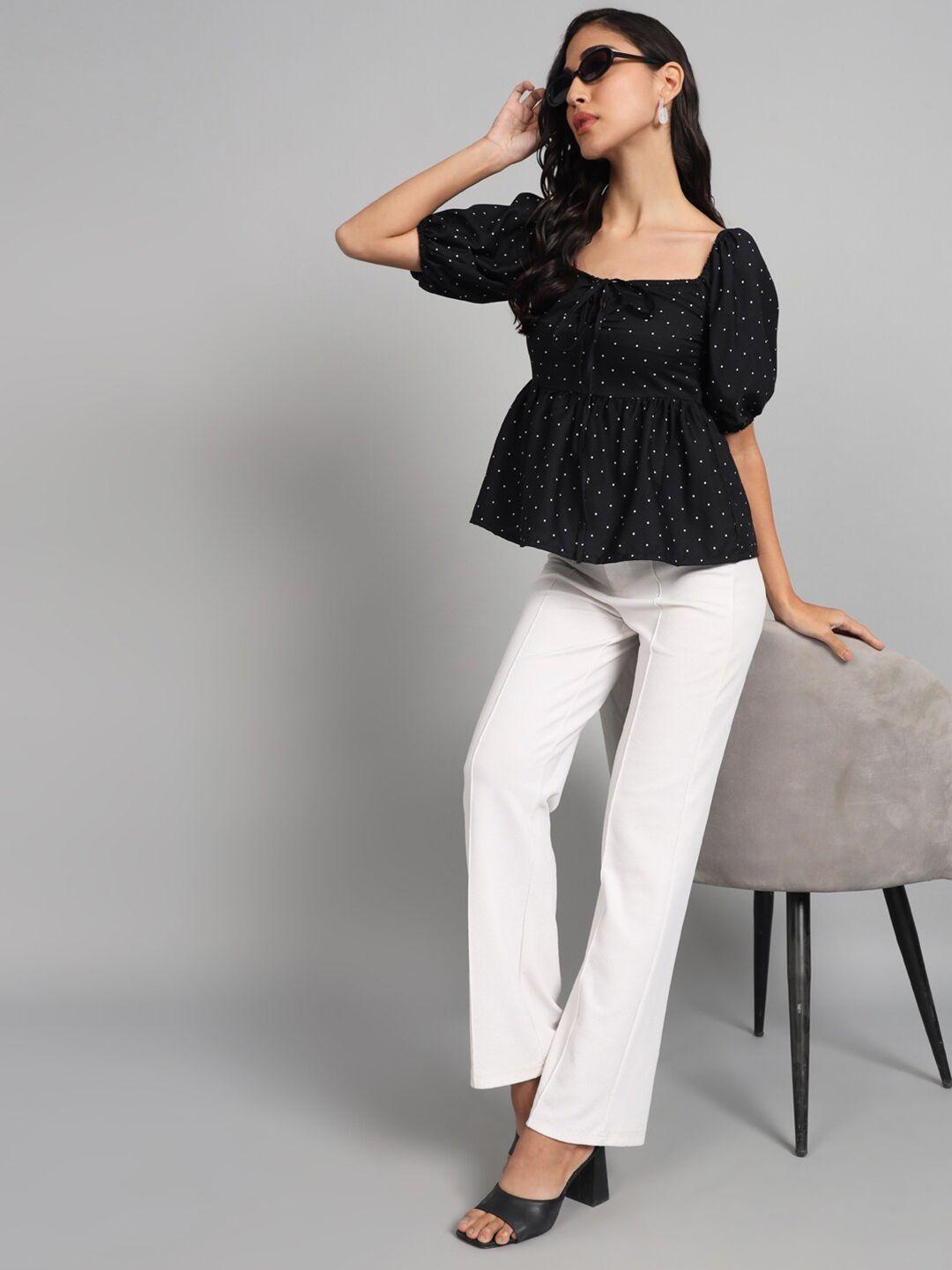 the dry state polka dot print halter neck puff sleeve peplum top