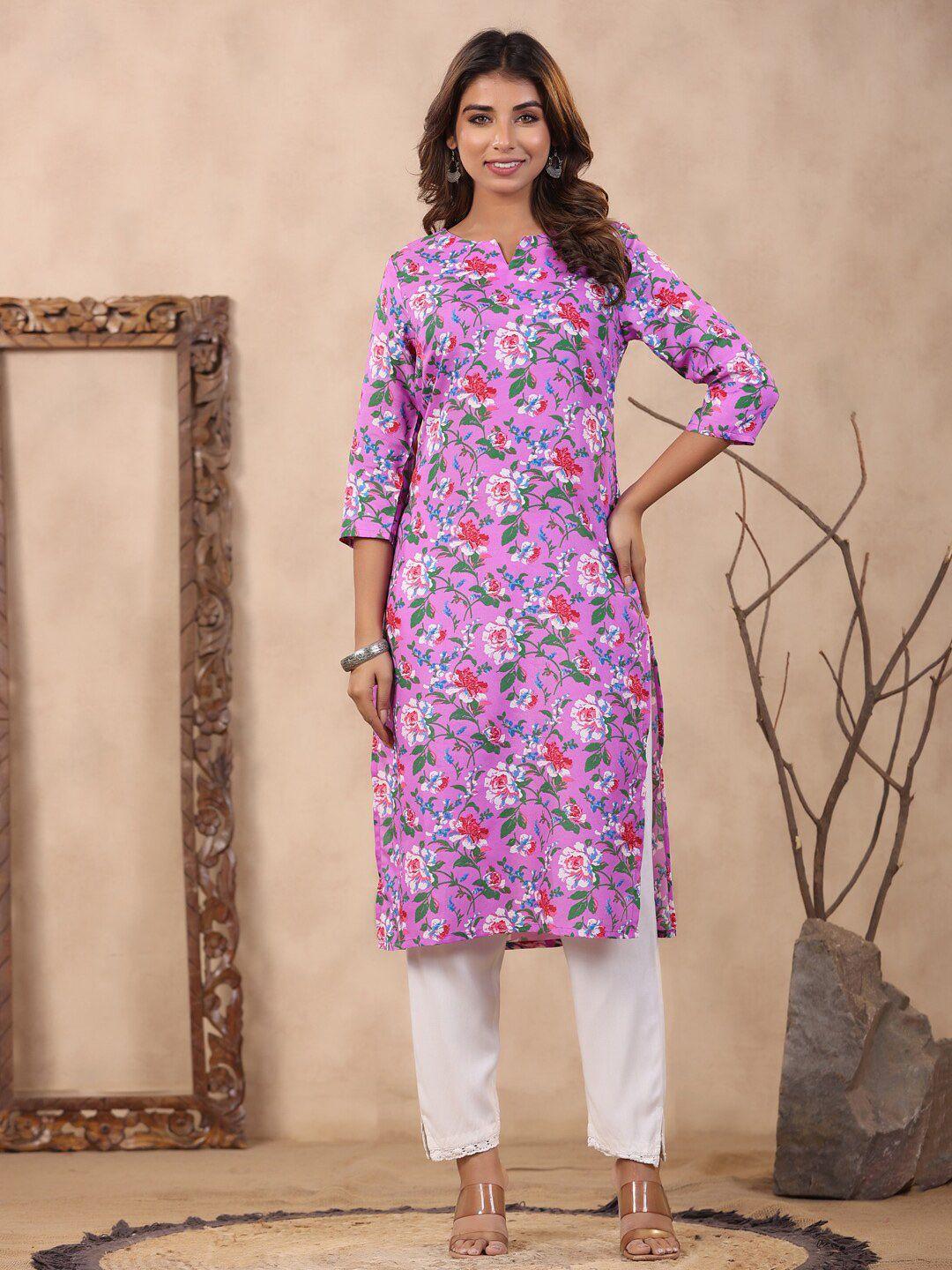 soan floral printed notched neck knee length straight kurta