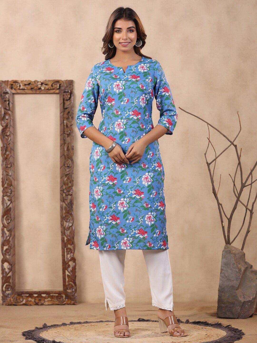 soan floral printed notched neck knee length straight kurta