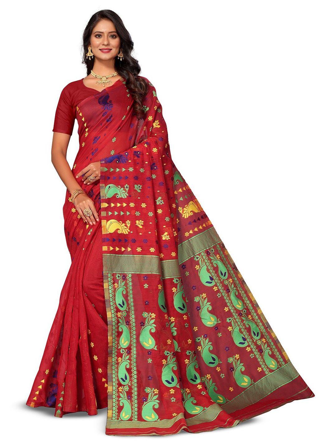 radadiyatrd paisley woven design silk cotton jamdani saree