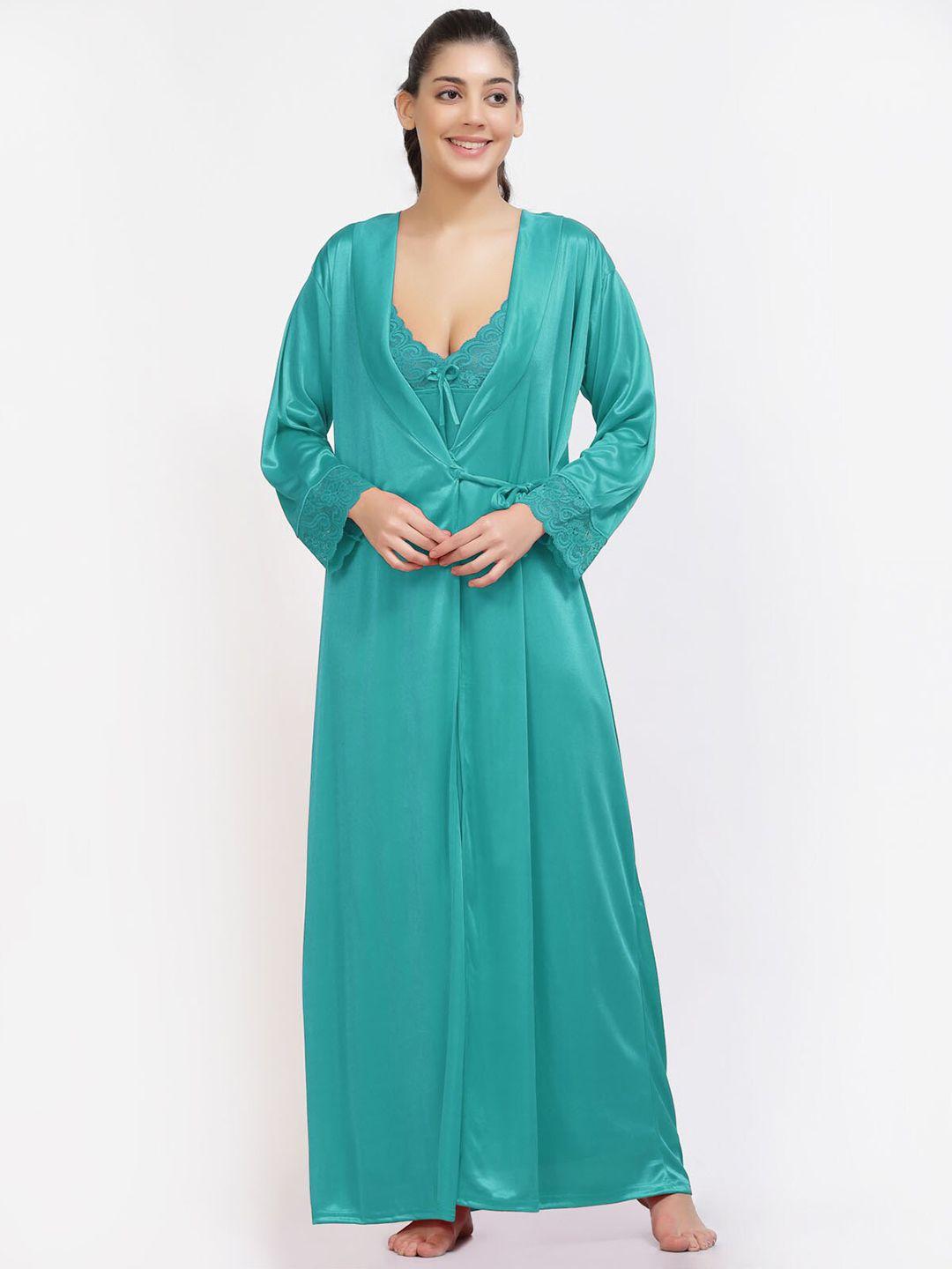 night keys 4 pieces satin maxi nightdress with robe & lingerie set