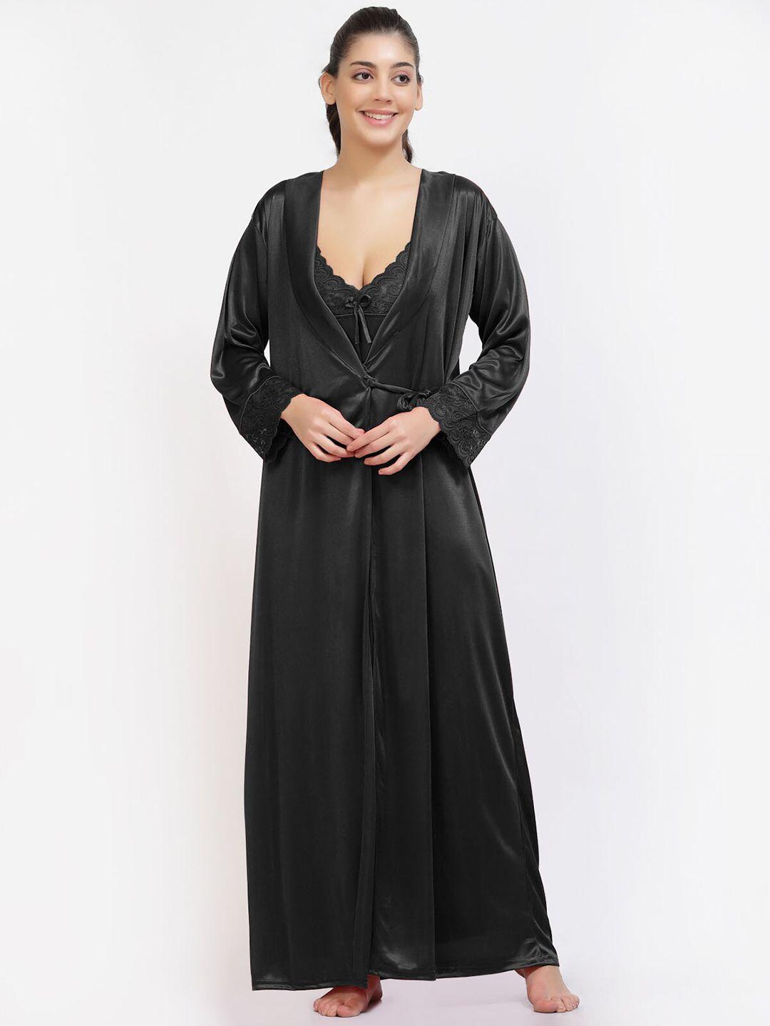 night keys 2 pieces satin maxi nightdress with robe