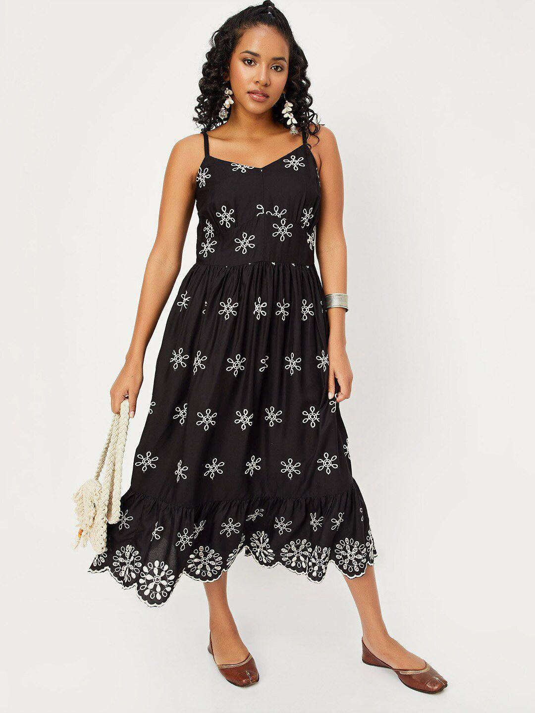 max ethnic motifs embroidered fit & flare midi dress