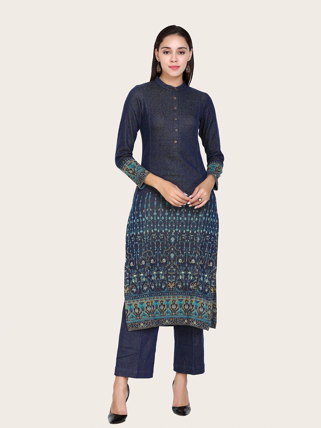 stado women blue regular kurta with pyjamas