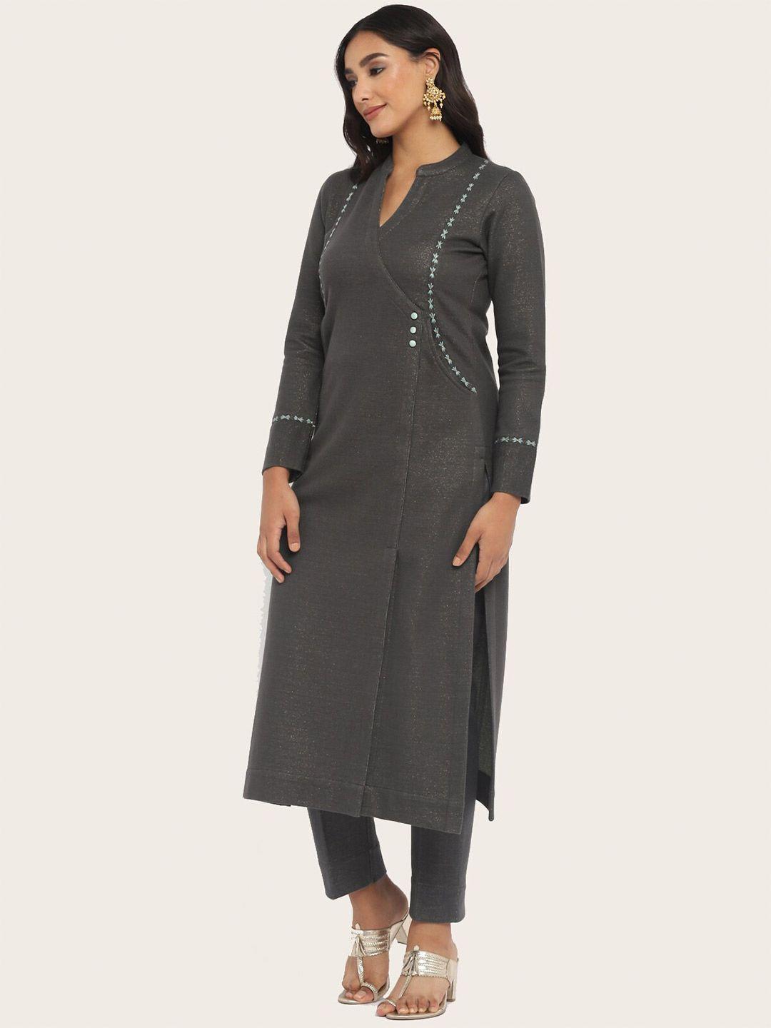 stado women grey regular kurta with pyjamas