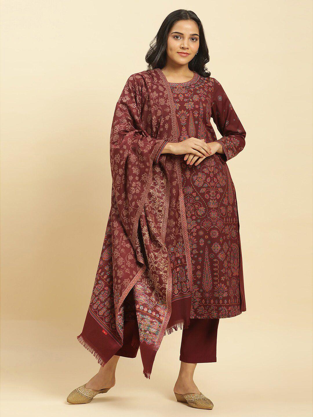 w paisley printed straight kurta with trouser & dupatta