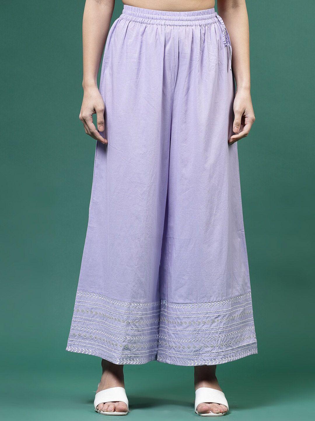 sangria embroidered cotton mid-rise palazzos