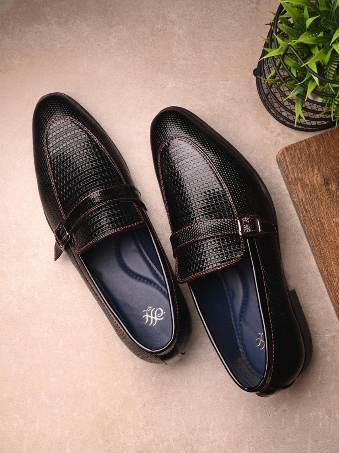 house of pataudi men textured formal slip-on loafer