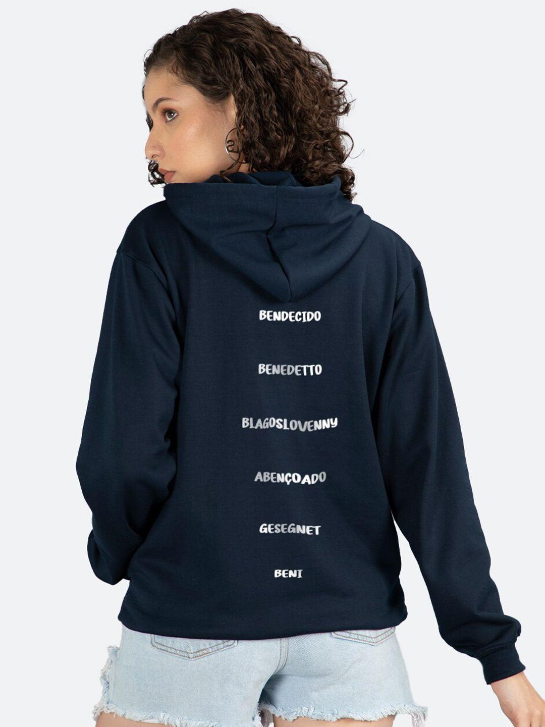 mad over print women blue hooded sweatshirt