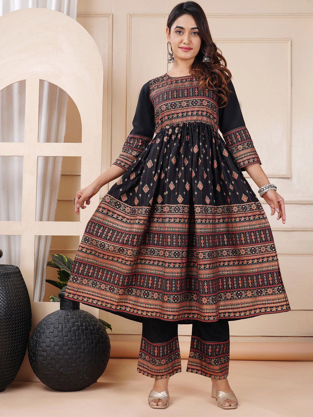 kalini round neck ethnic printed anarkali kurta with palazzos & dupatta