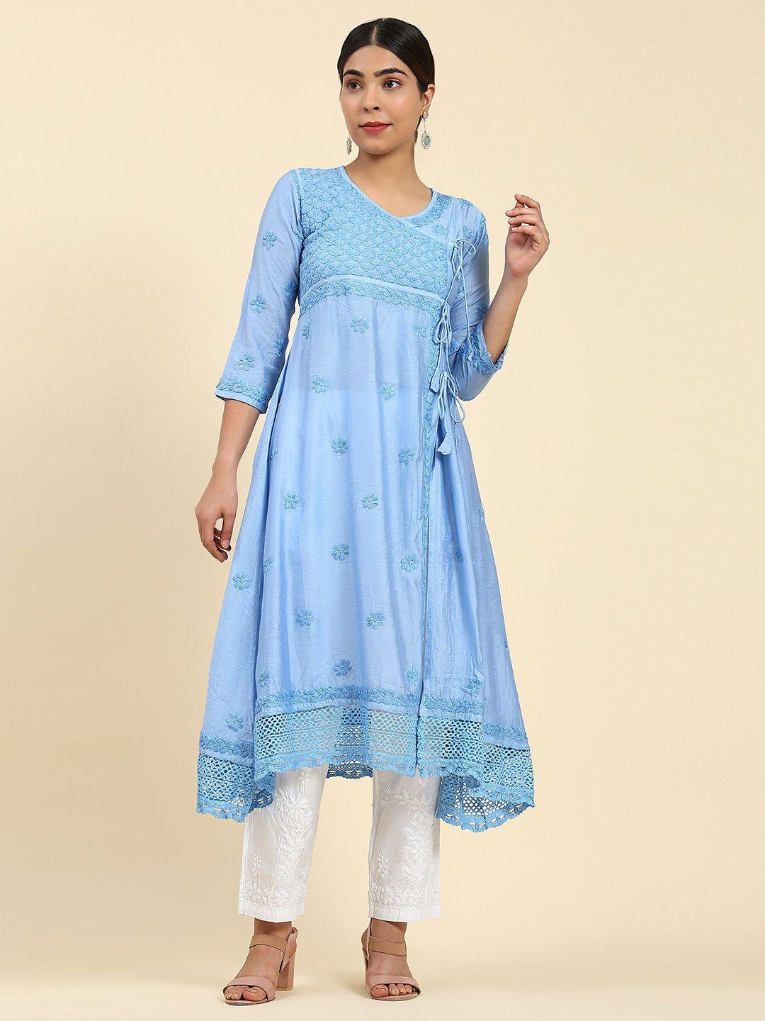 house of kari floral embroidered regular chikankari anarkali kurta