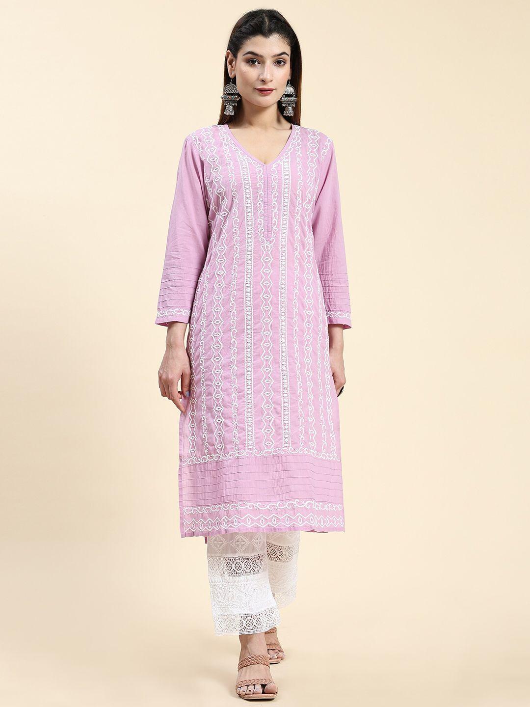 house of kari cotton floral embroidered chikankari kurta