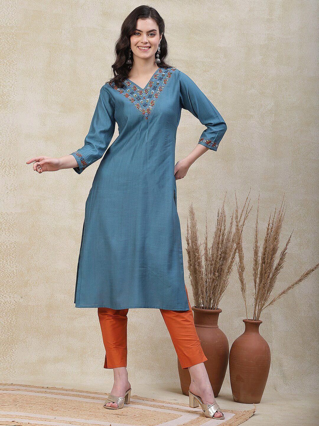 fashor sequinned v-neckline a-line kurta