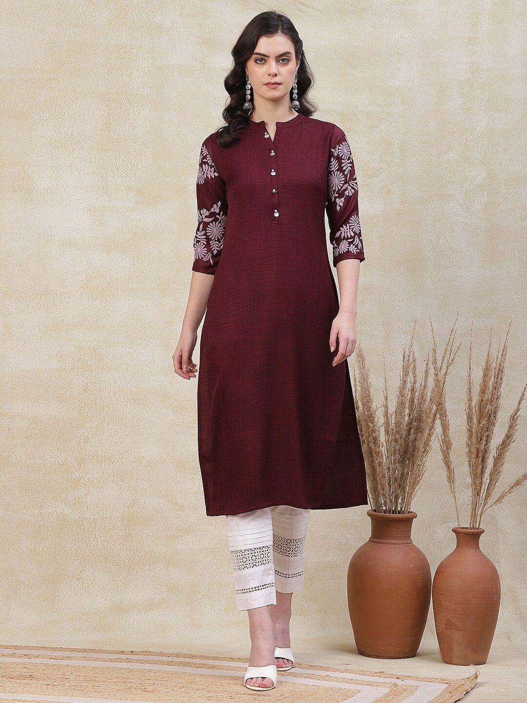 fashor floral printed mandarin collar straight kurta