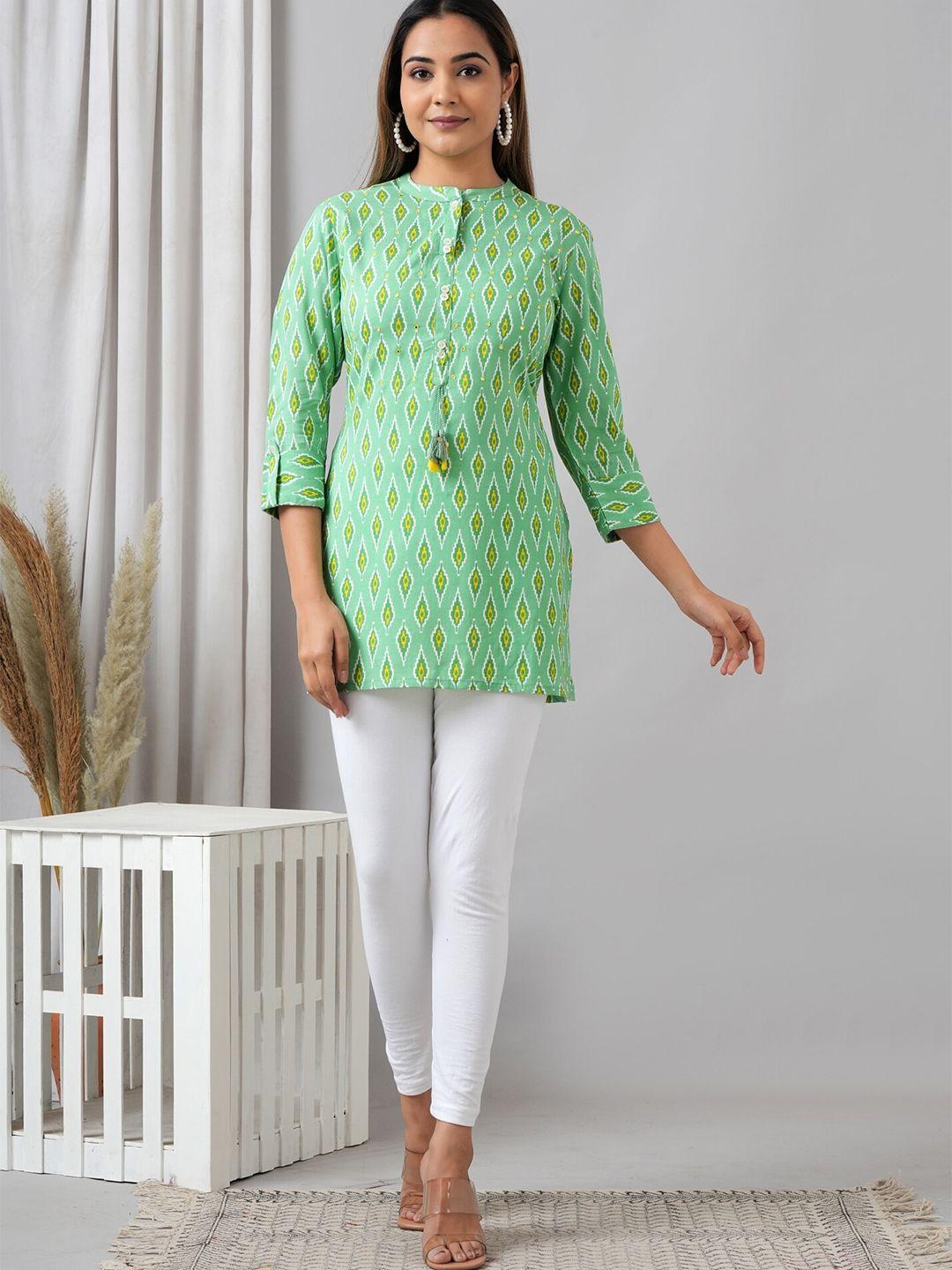 here&now green floral printed liva kurti