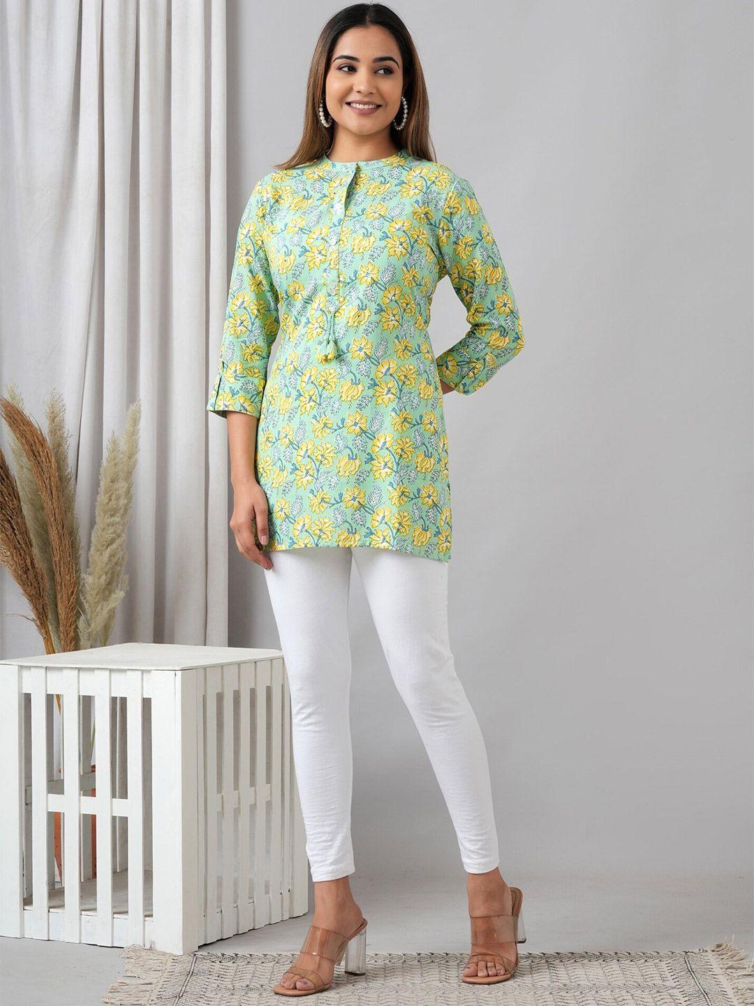 here&now green floral printed liva kurti