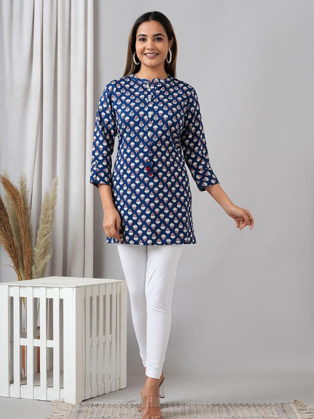 here&now blue floral printed liva kurti