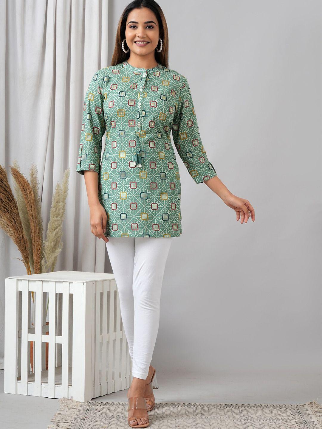 here&now green floral printed liva kurti