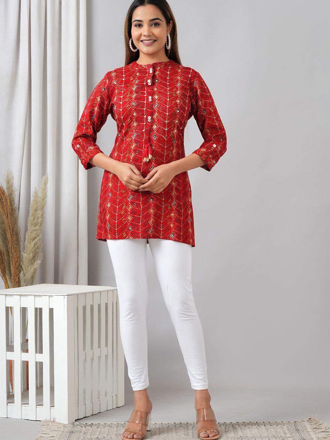 here&now red floral printed liva kurti