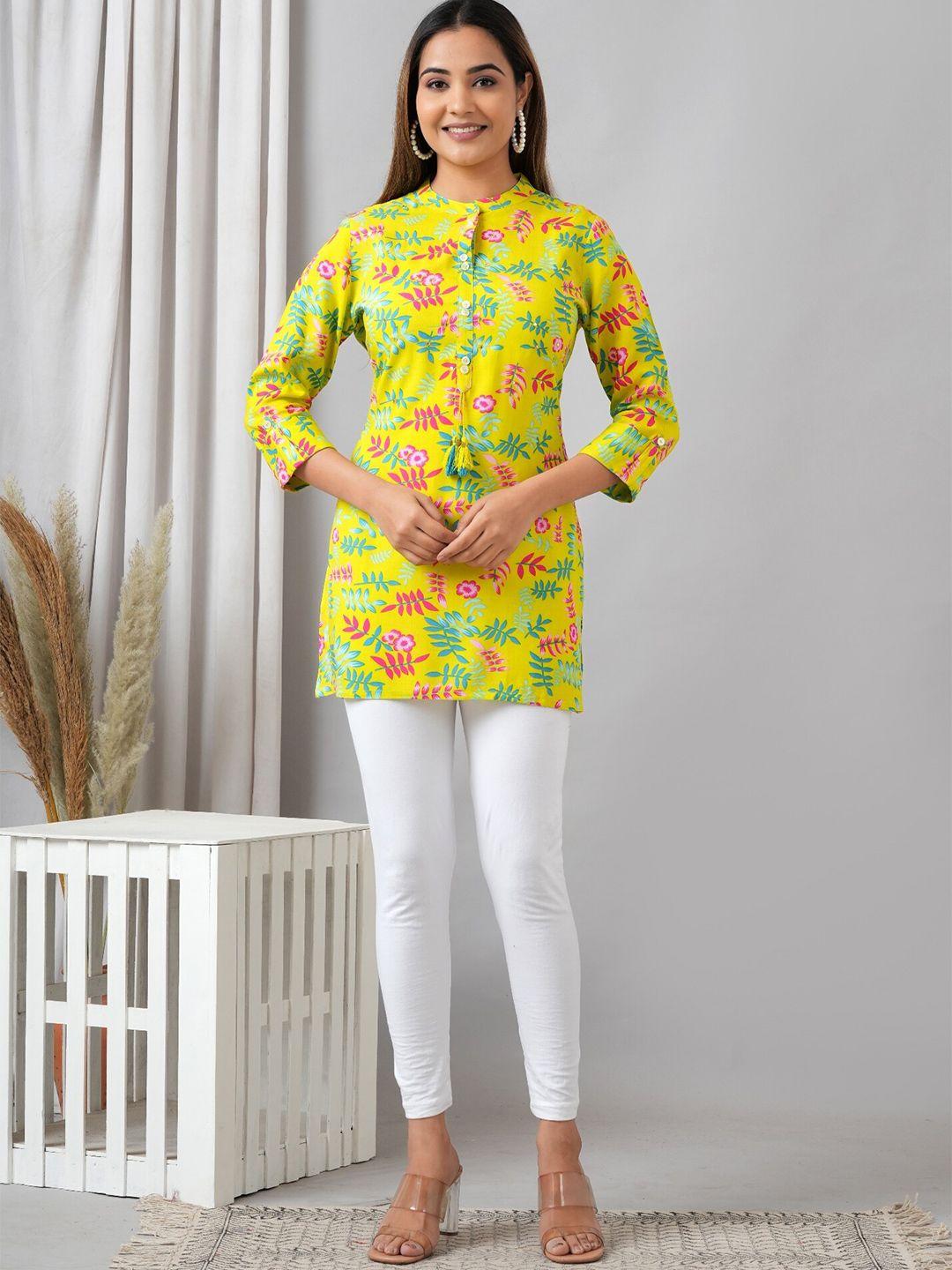 here&now green floral printed liva kurti