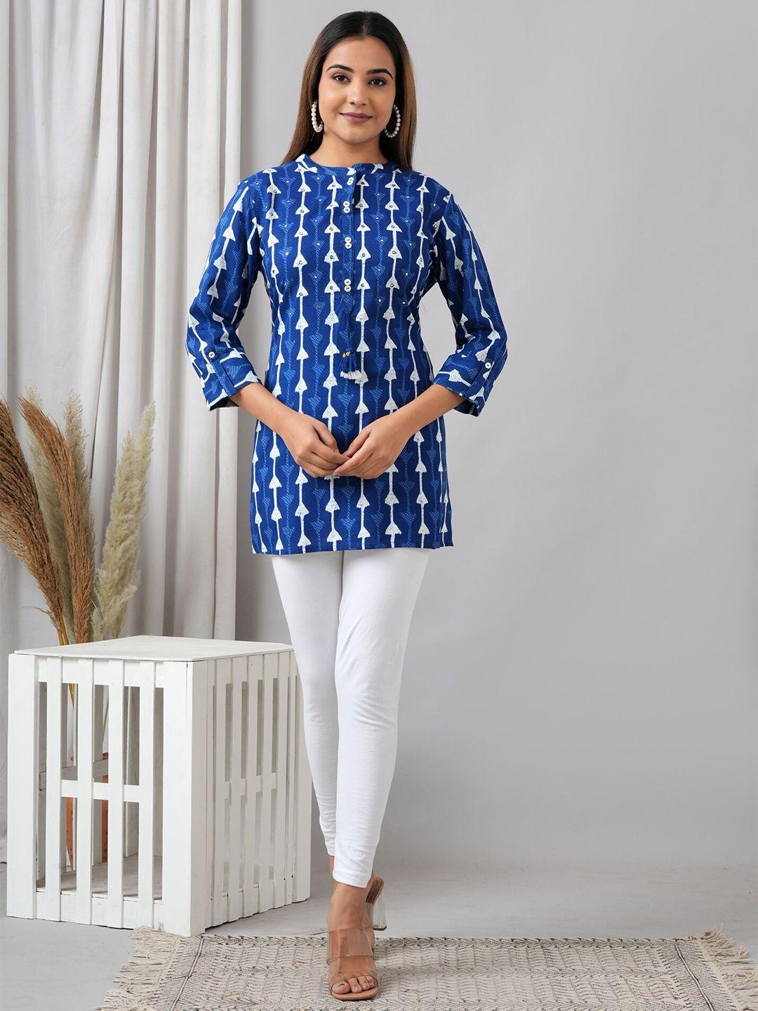 here&now blue floral printed liva kurti