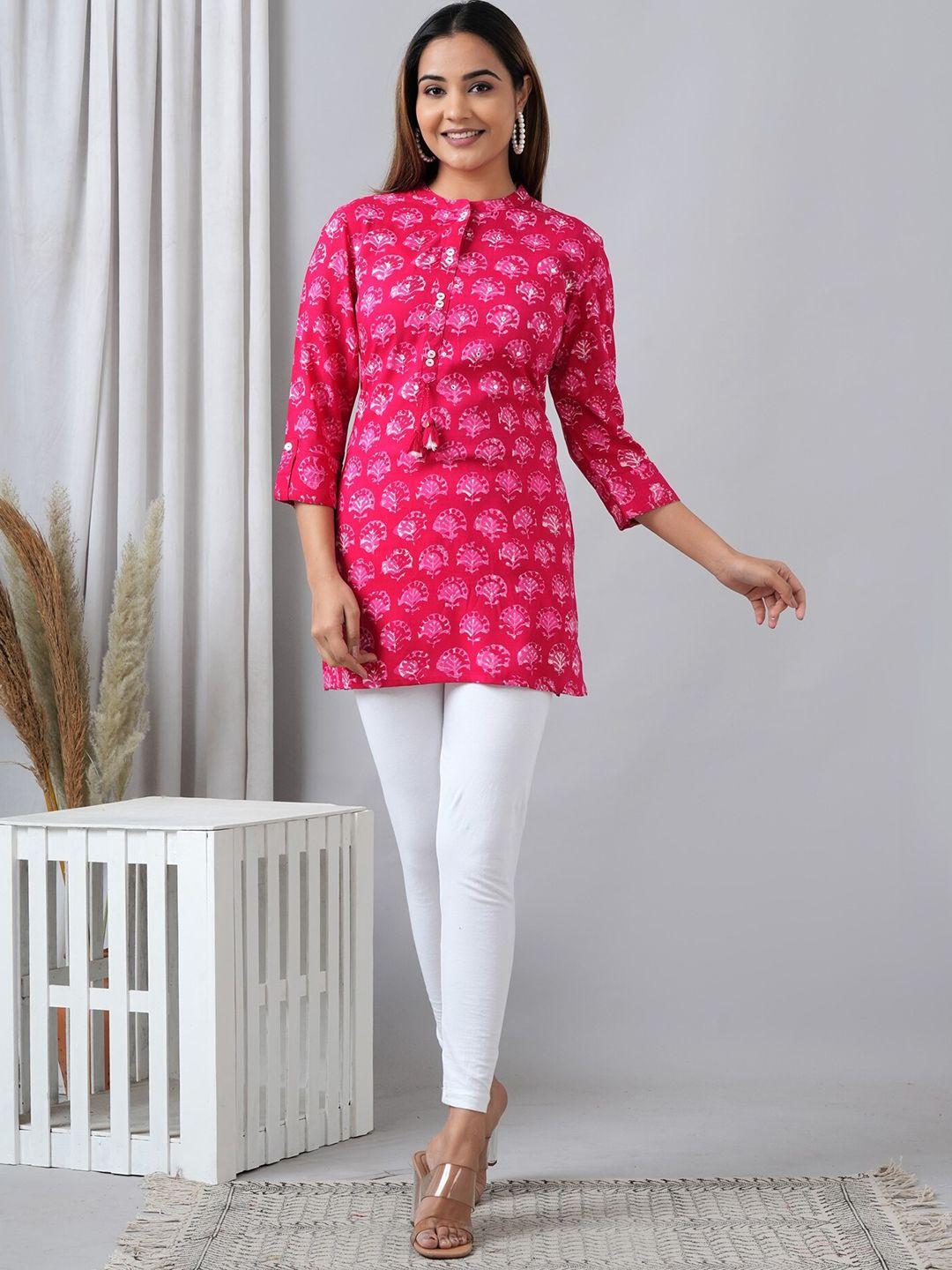 here&now pink & amaranth floral printed liva kurti