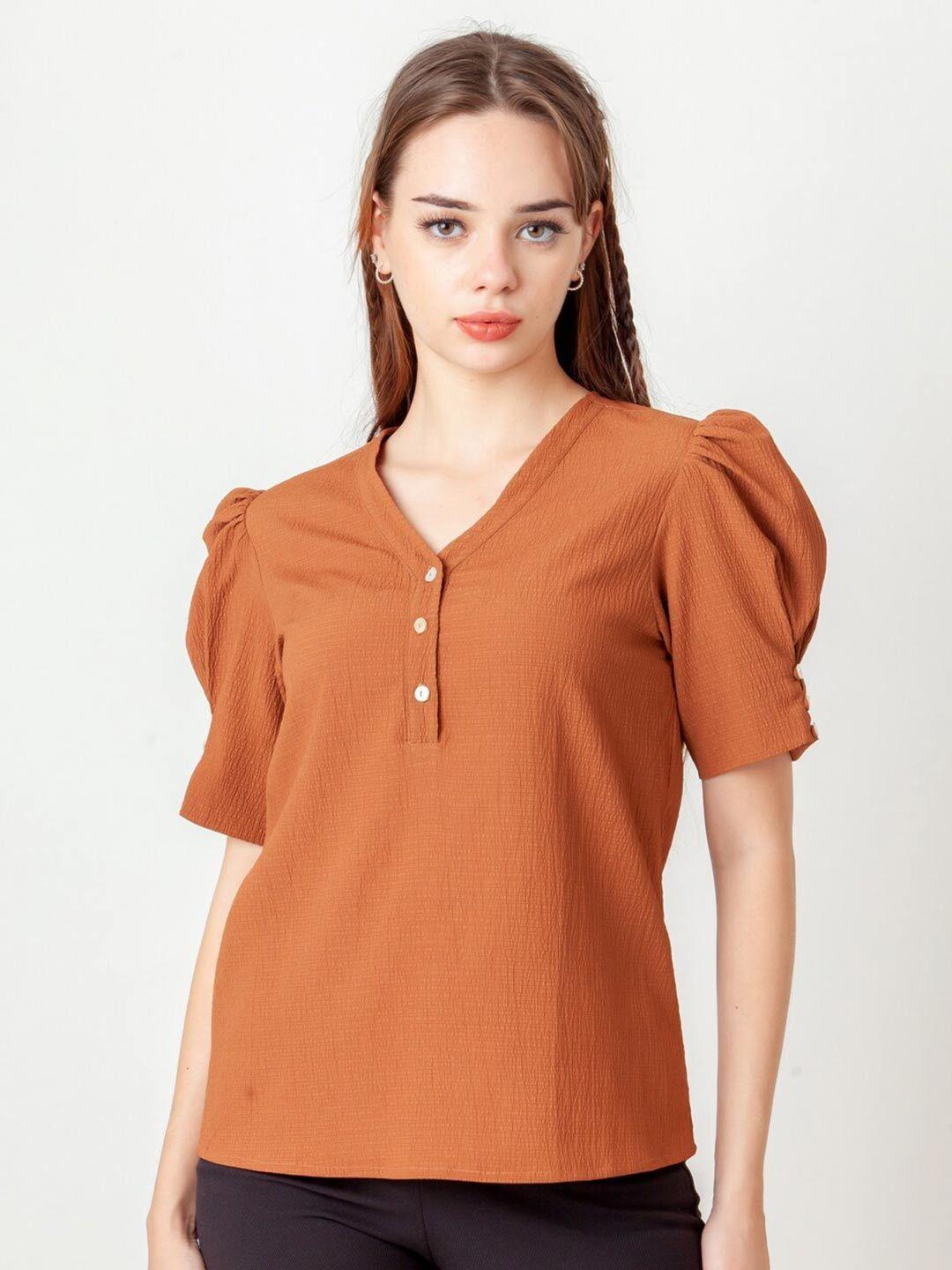 zink london brown puff sleeve top