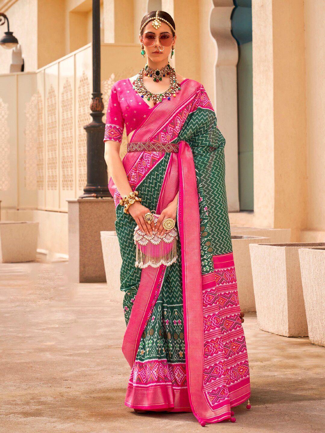 anouk geometric zari woven design designer ikat saree