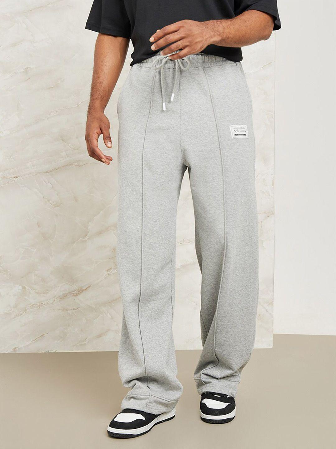 styli men grey fleece wide leg joggers