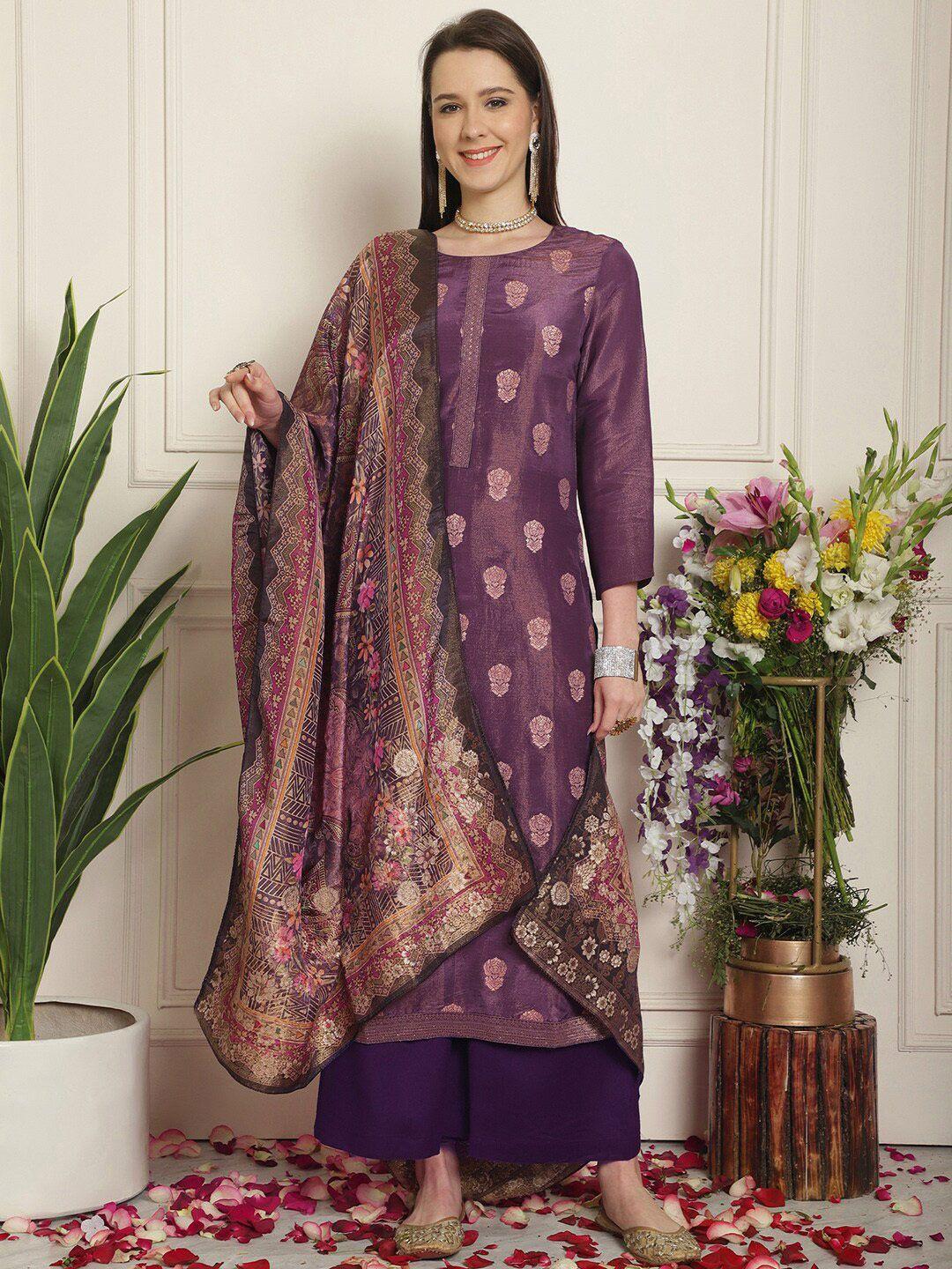 stylee lifestyle purple pure silk unstitched dress material