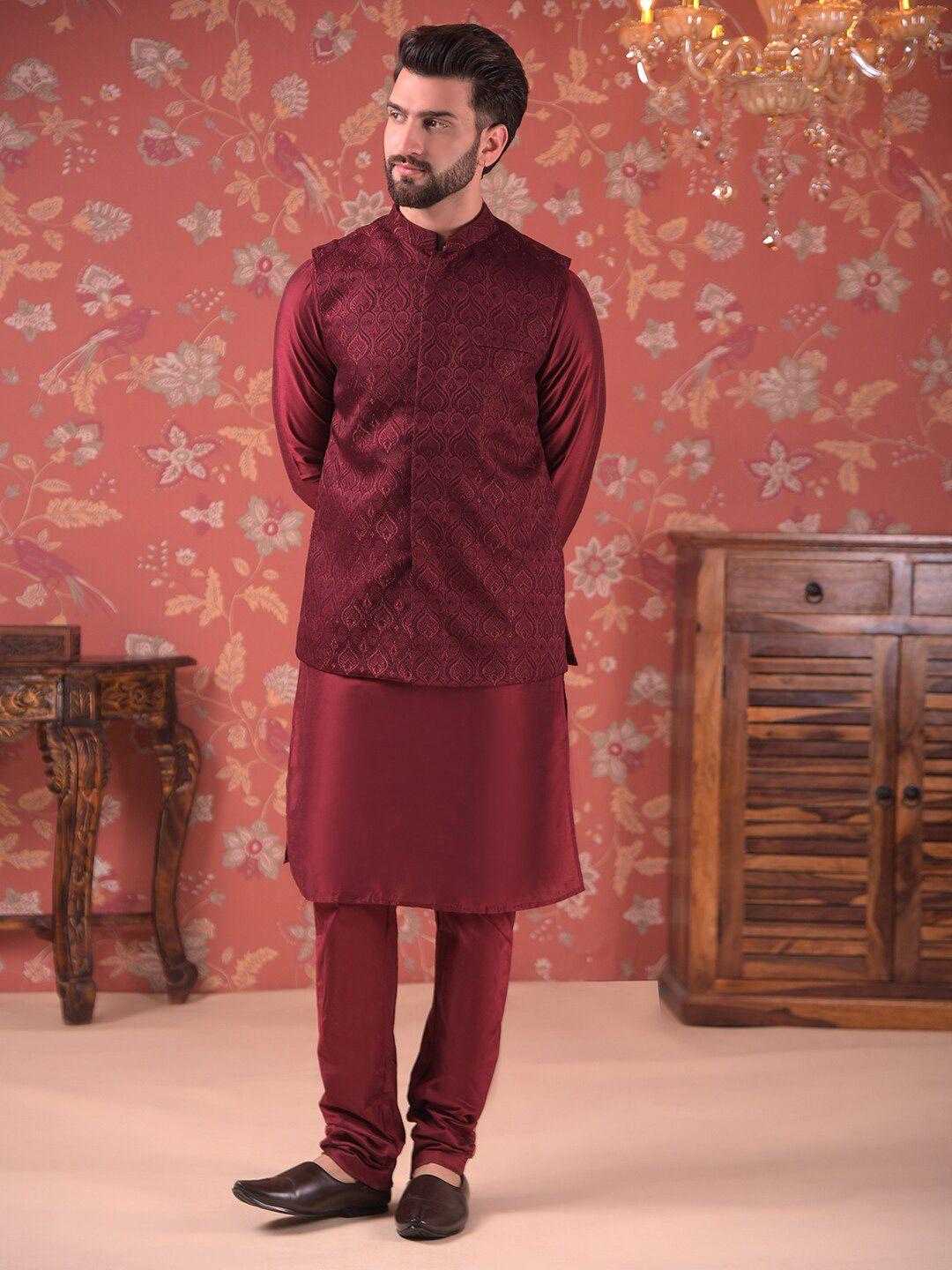 house of pataudi straight kurta with churidar & nehru jacket