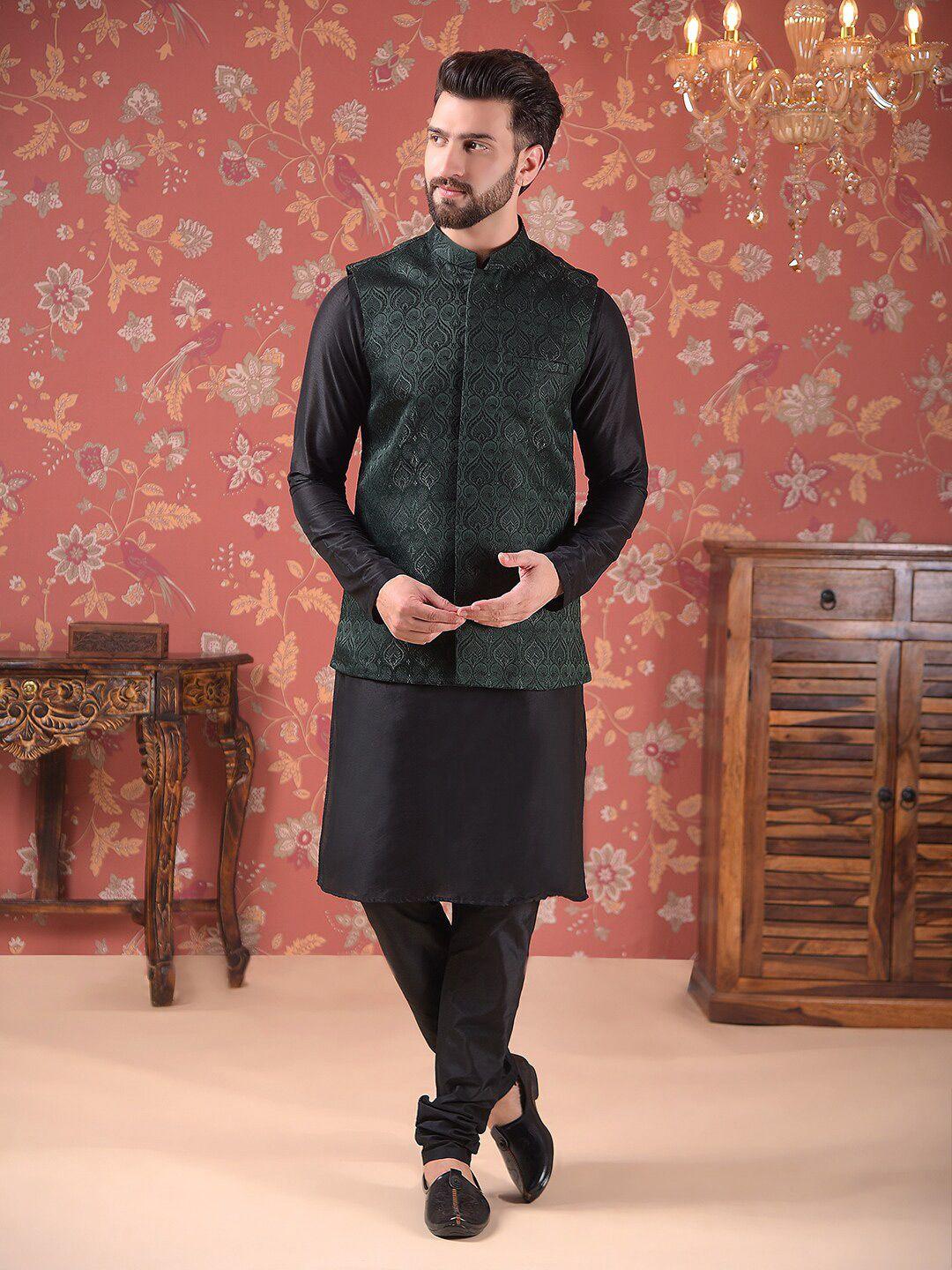 house of pataudi straight kurta with churidar & nehru jacket