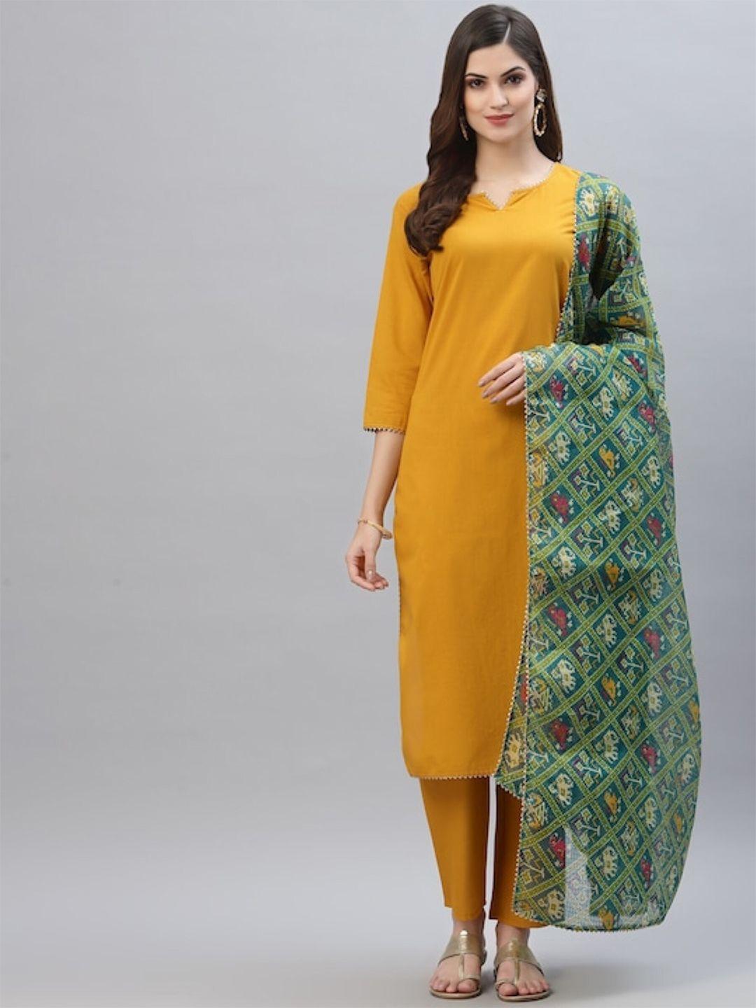 zeepkartnotched round neck straight kurta with salwar & dupatta