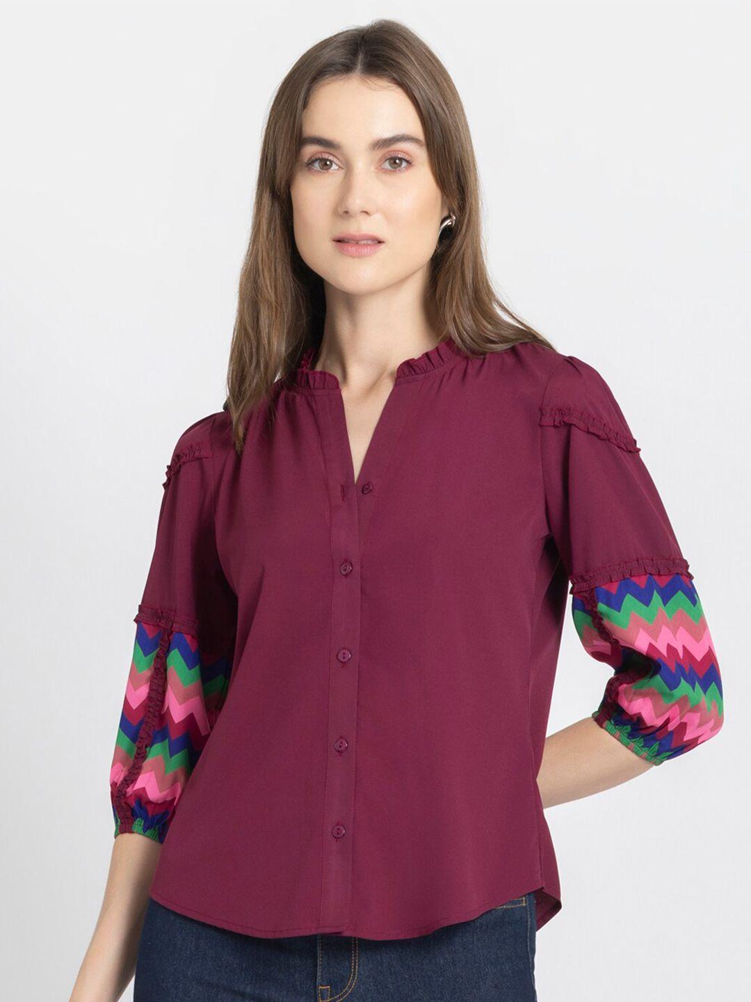 shaye smart round neck three-quarter sleeves opaque casual shirt