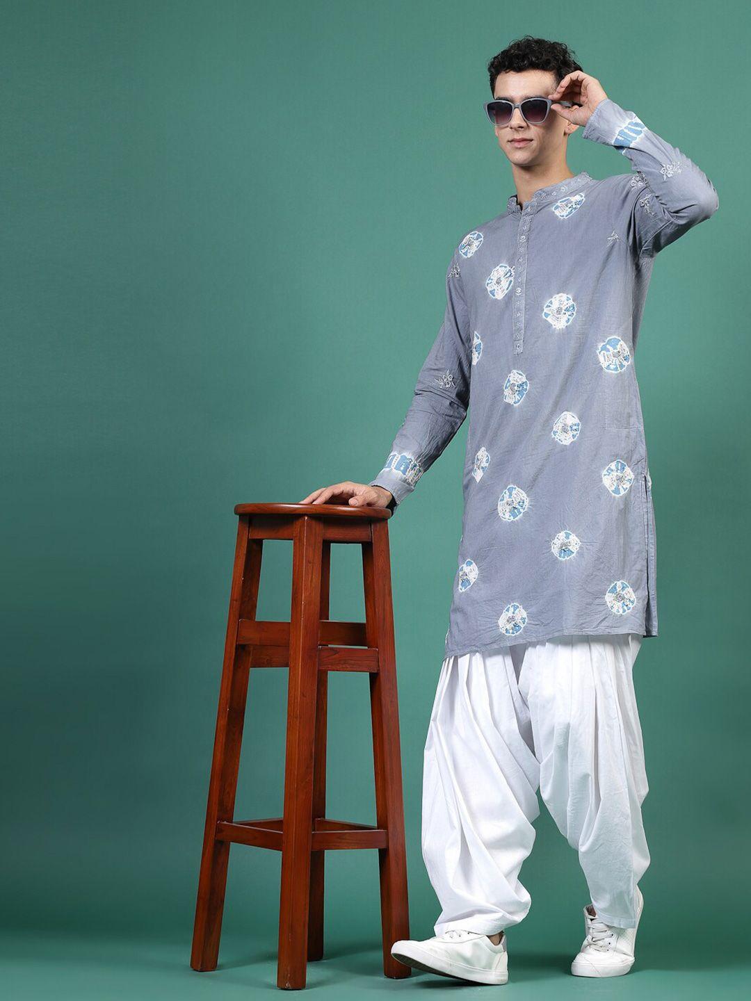 sangria bandhani printed mandarin collar straight cotton kurta