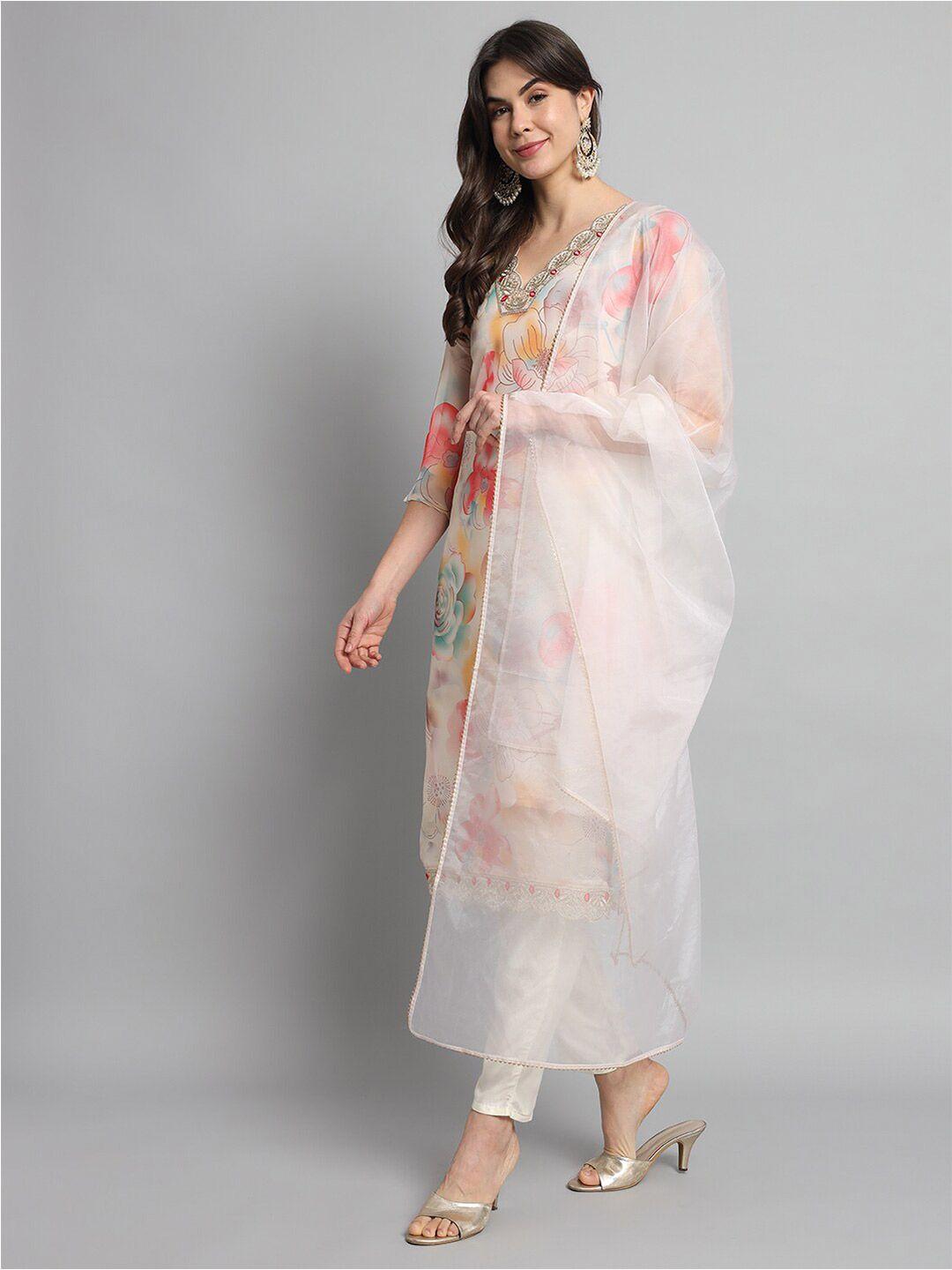 navlik floral printed kurta with trousers & dupatta