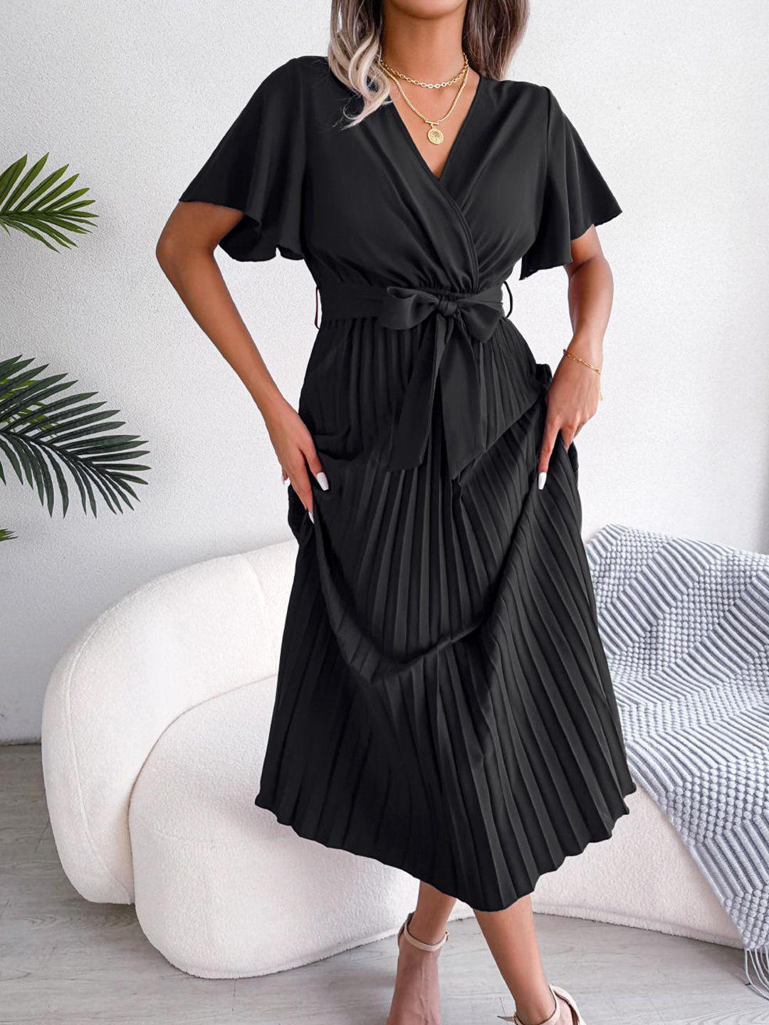 stylecast black fit & flare midi pleated dress