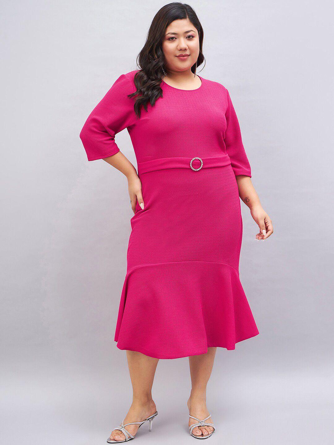 sztori fuchsia round neck sheath dress