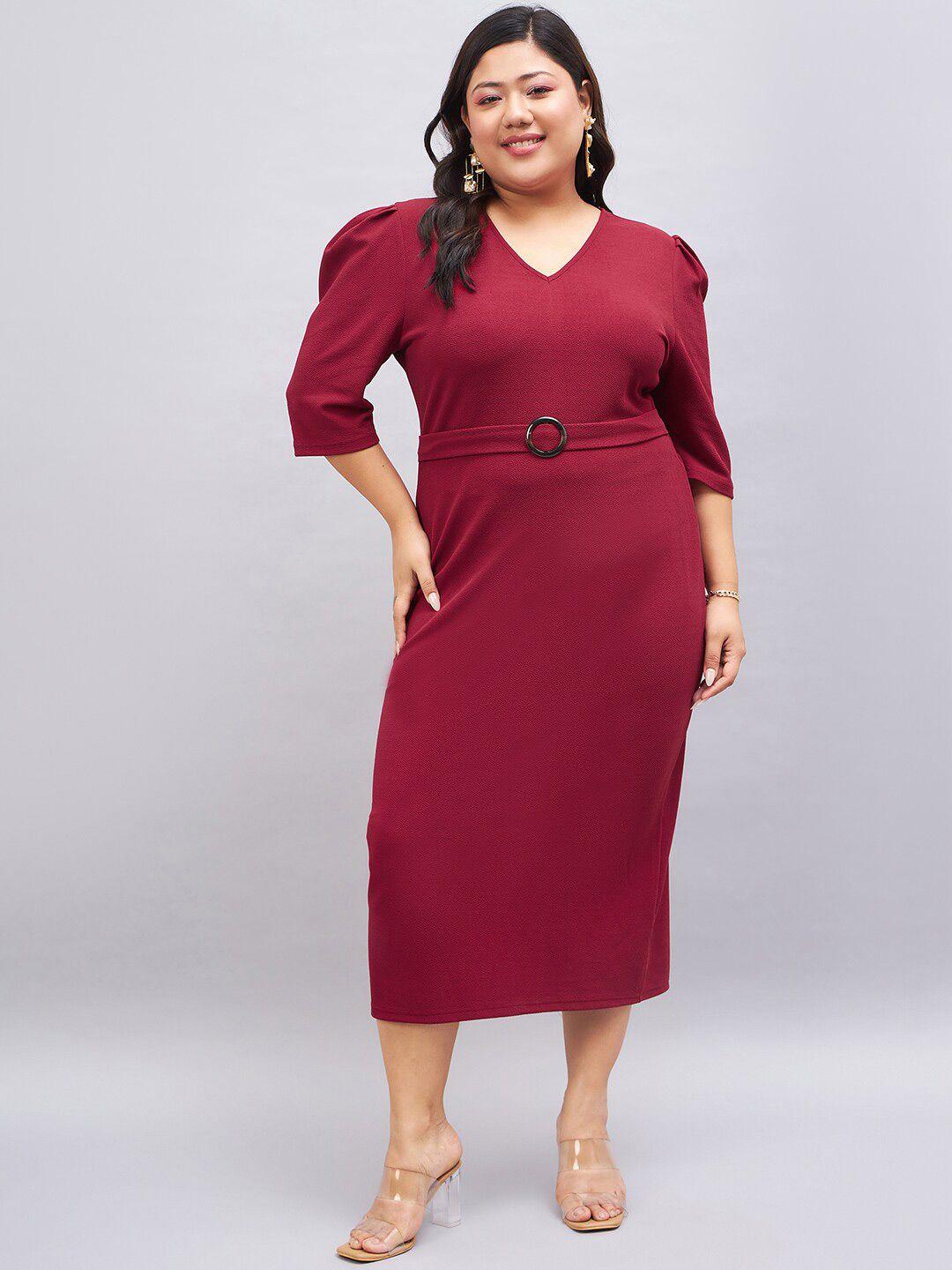 sztori plus size v-neck puff sleeves sheath dress