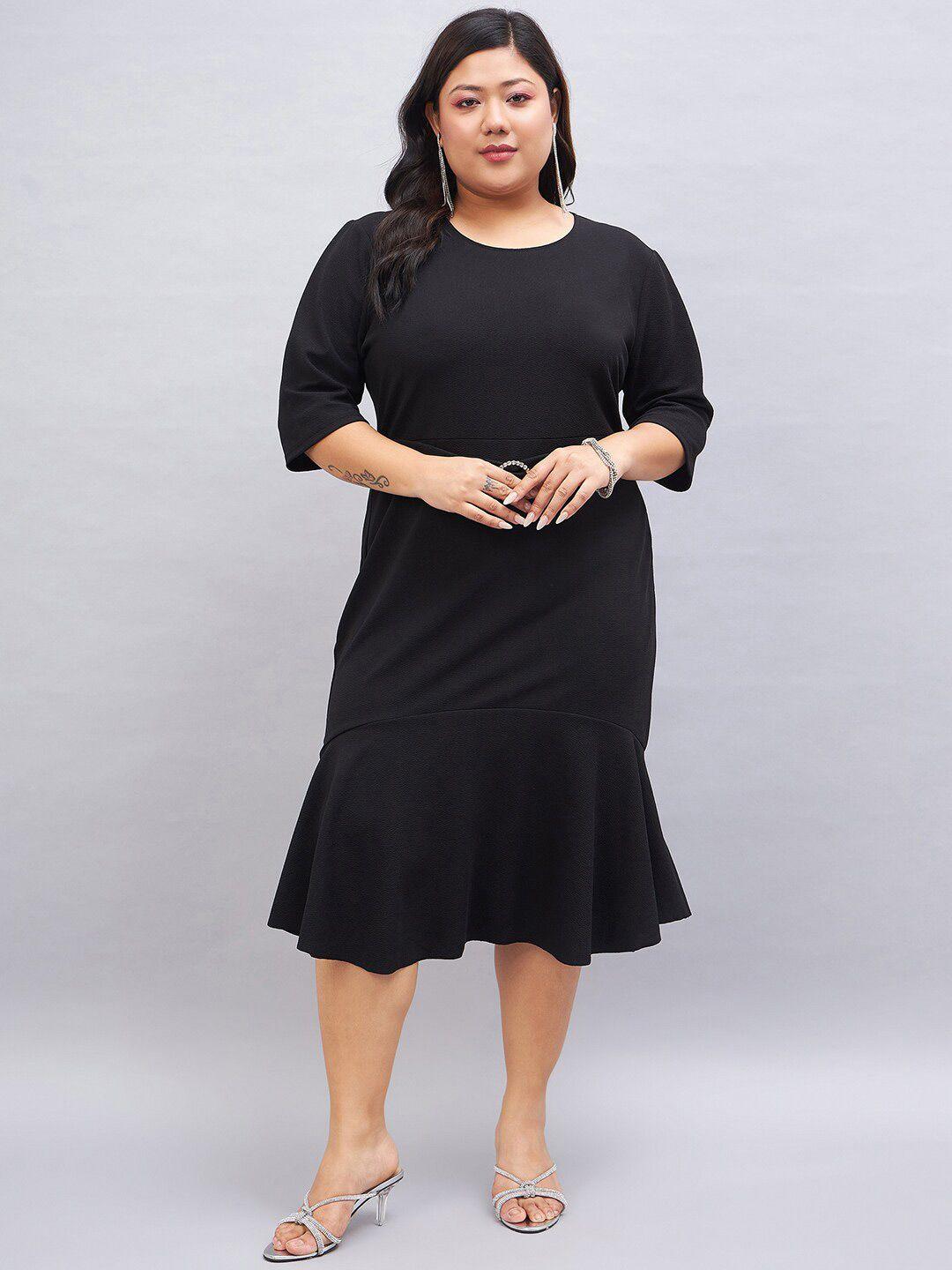 sztori plus size round neck drop-waist dress