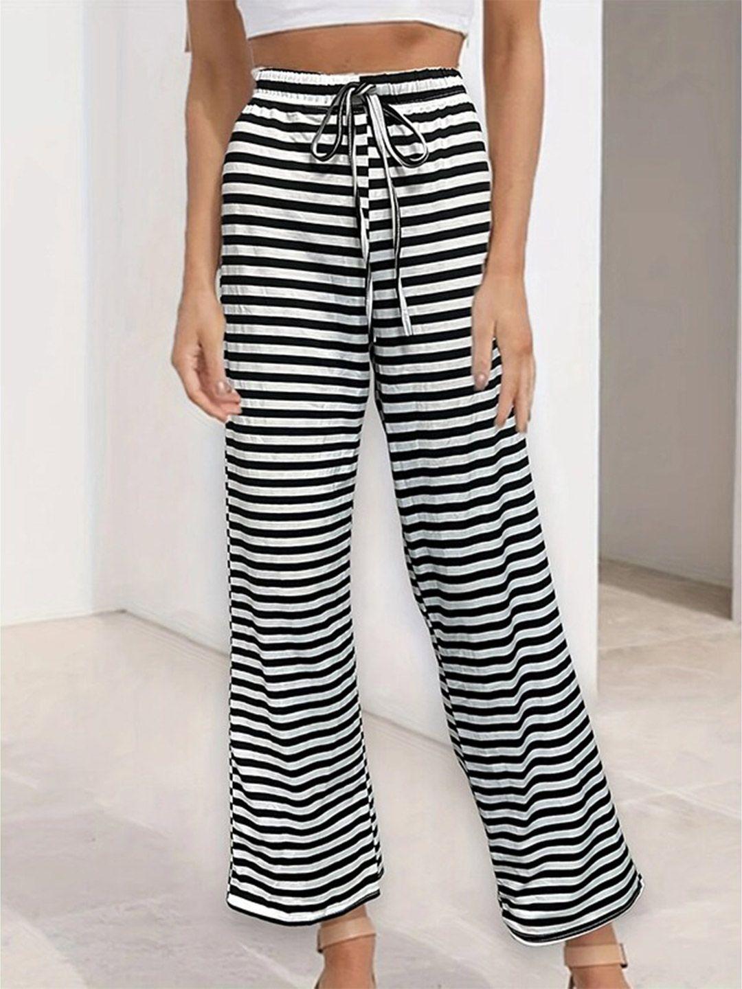 stylecast women black striped high-rise easy wash trousers