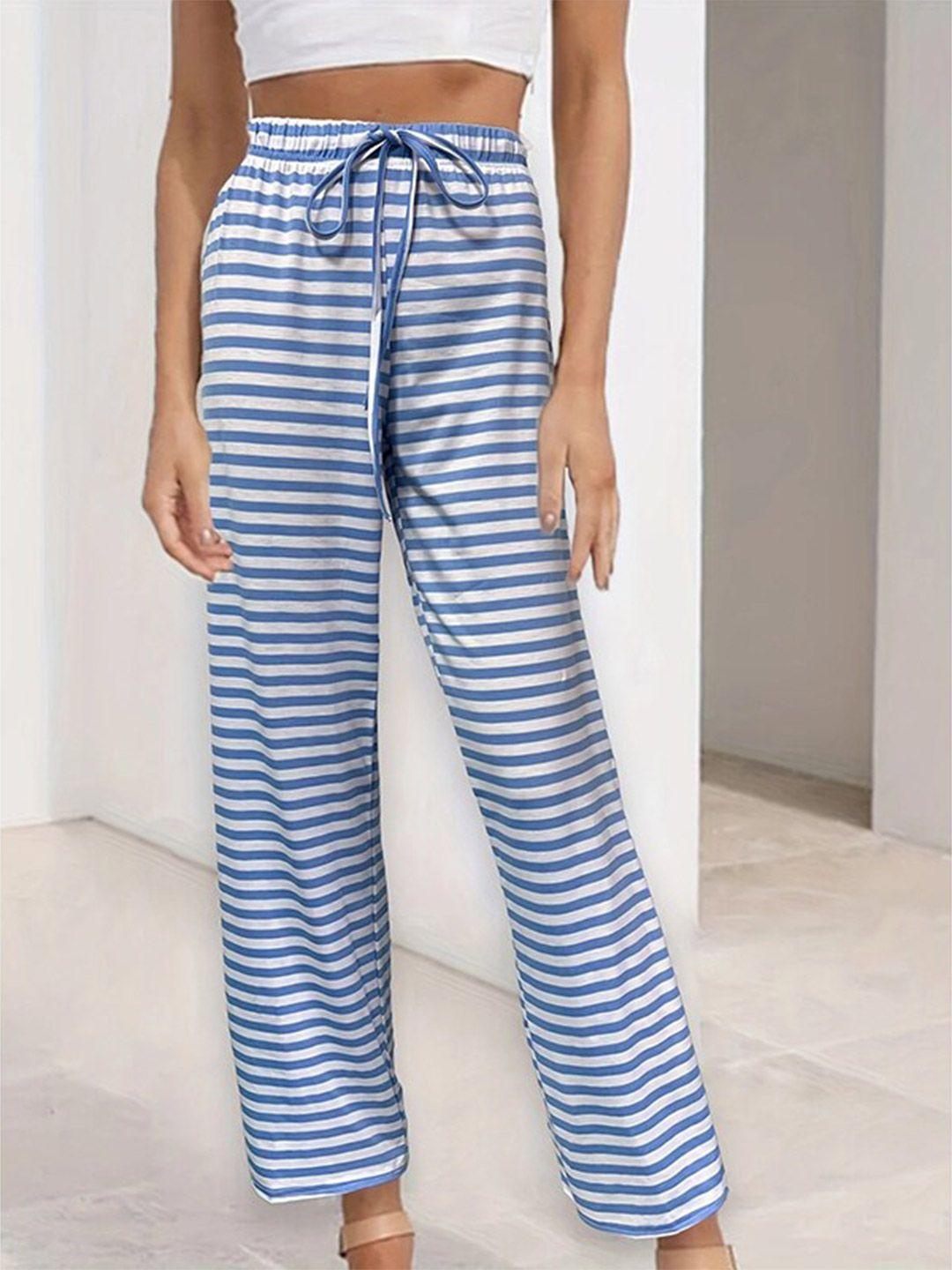 stylecast women blue striped high-rise easy wash trousers