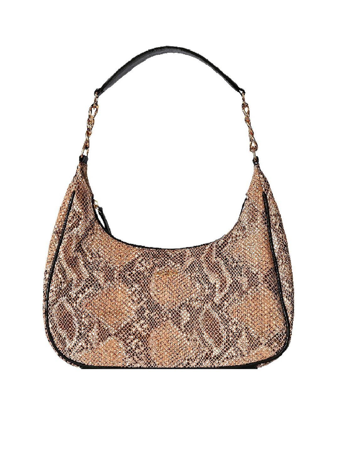 eske brown animal textured leather hobo bag