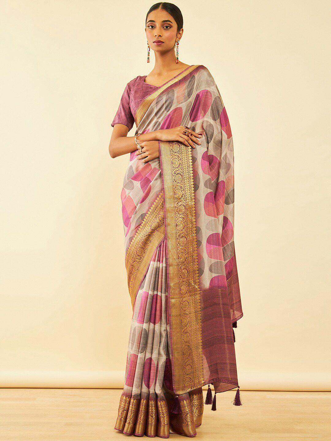 soch pink silk blend fusion tussar saree