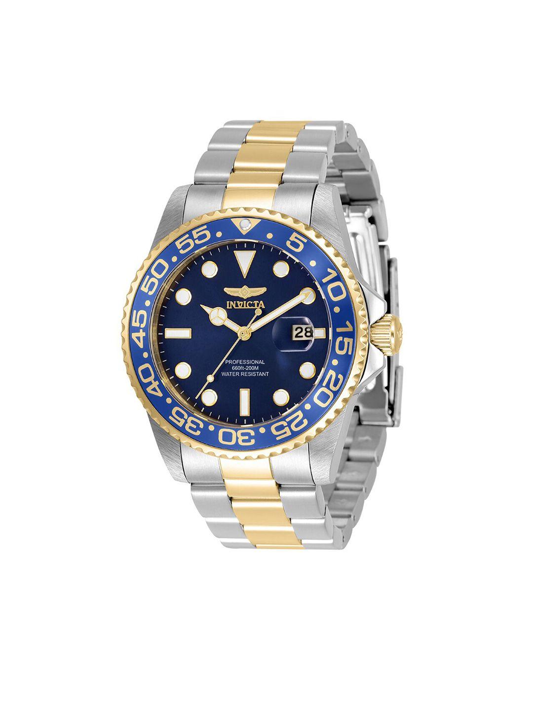 invicta men blue dial & silver toned stainless steel bracelet style straps analogue watch 33254