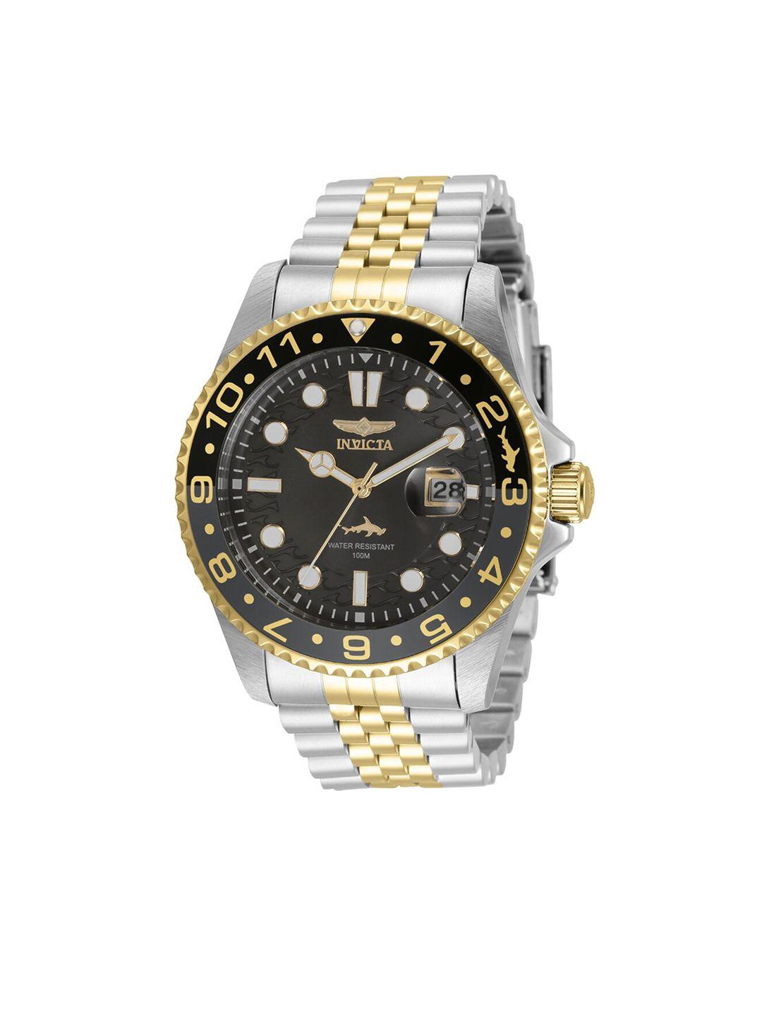 invicta men black dial & silver toned stainless steel bracelet style straps analogue watch 35131